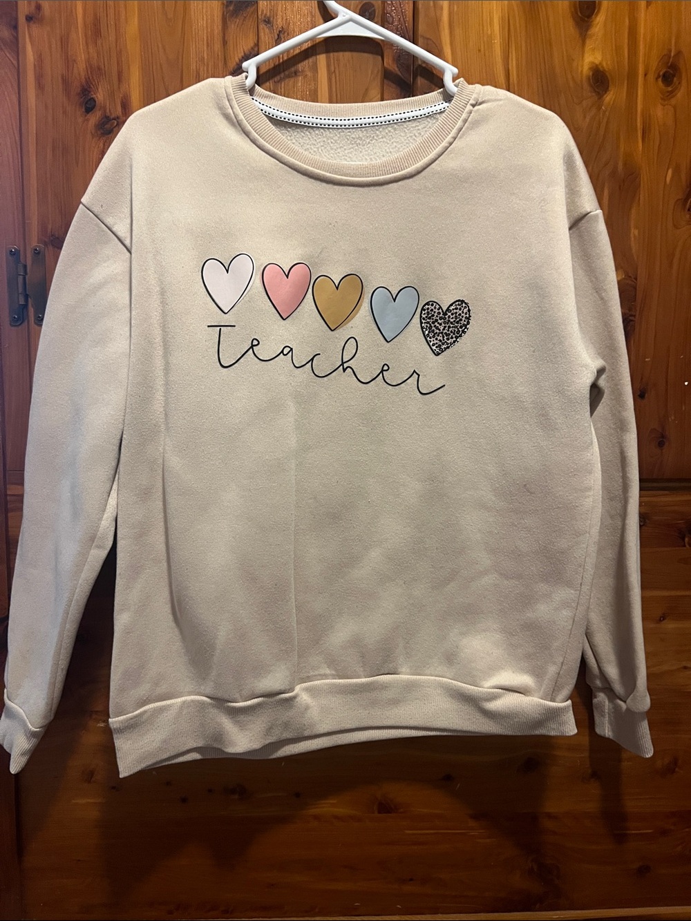 Teacher Heart Graphic Crewneck Sweater - Cream